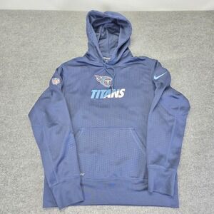 Tennessee Titans Hoodie Medium Blue Fleece Spell Out Logo Nike Therma Fit